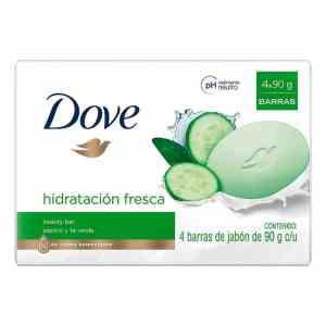 Jabón de tocador Dove hidratación fresca pepino y té verde 4 pzas e 90 g c/u
