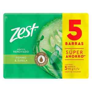 Jabón de tocador Zest pepino y sábila 5 barras de 90 g c/u
